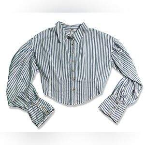 FREE PEOPLE Women's Ophelia Corset Button Down Striped Shirt